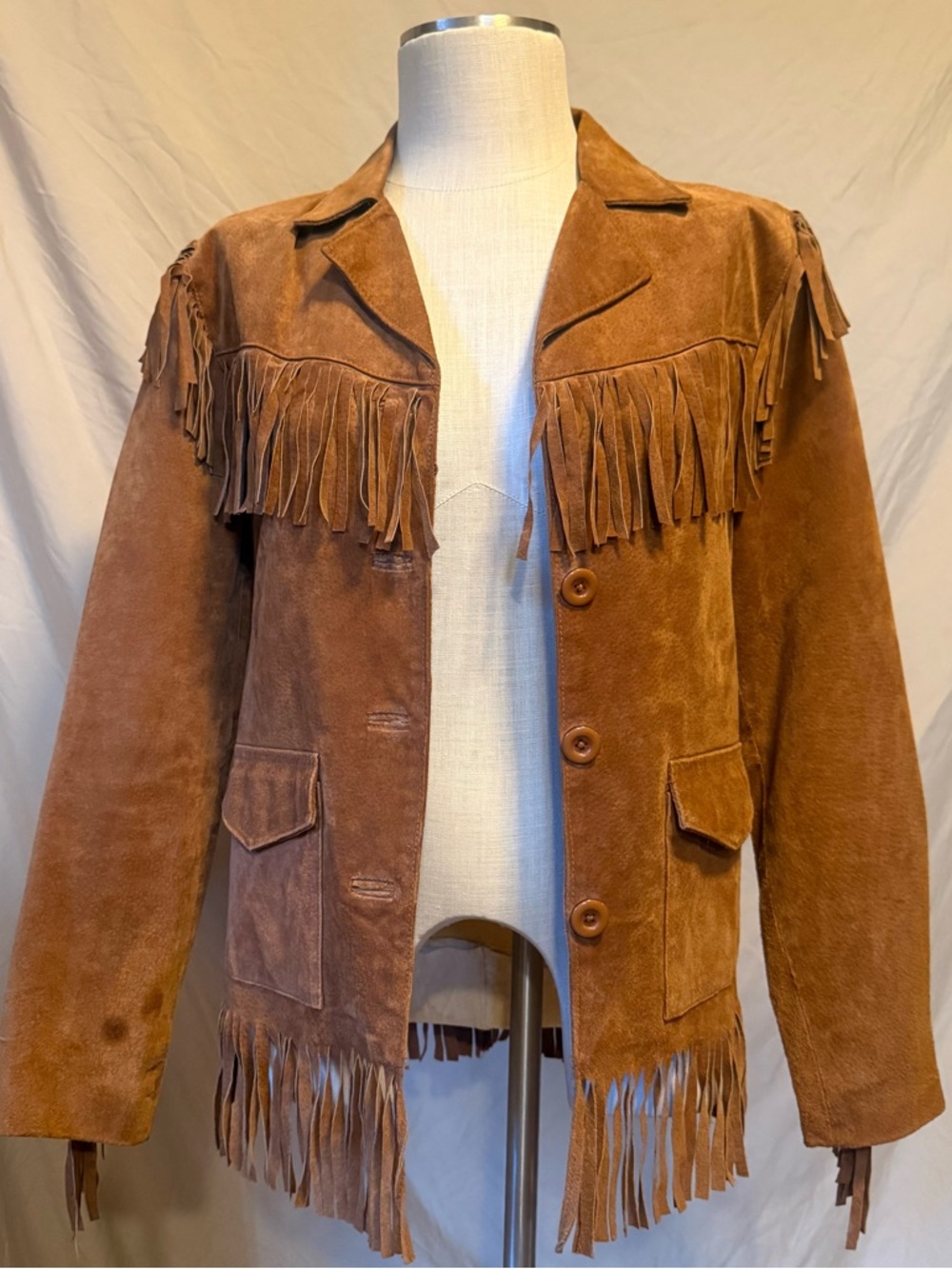 Heart Moon Star Suede Fringe Jacket in Brown